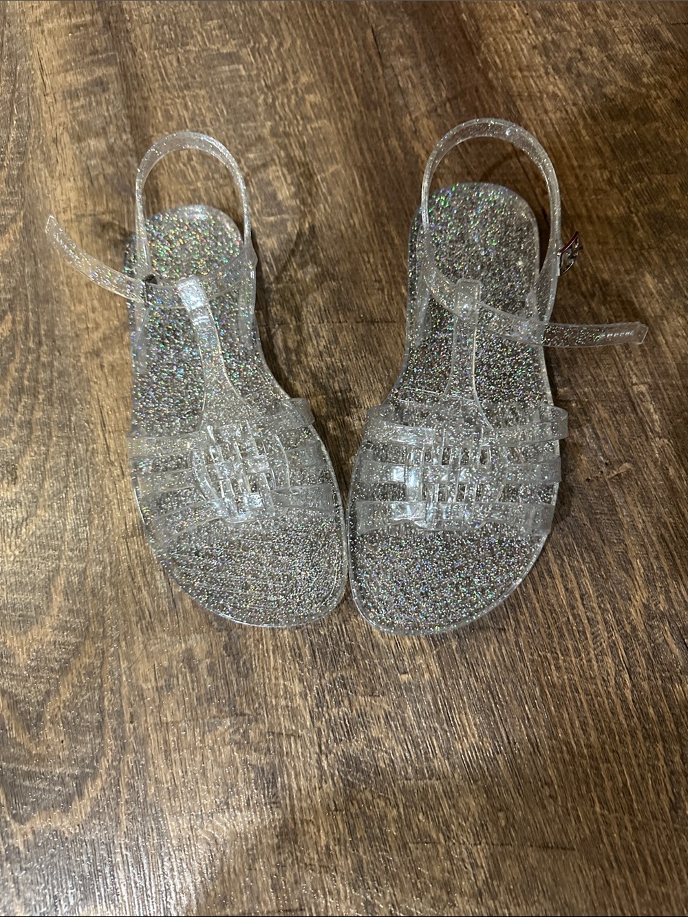 Clear Glitter Jelly Sandals for Women- Size 37 or US 7